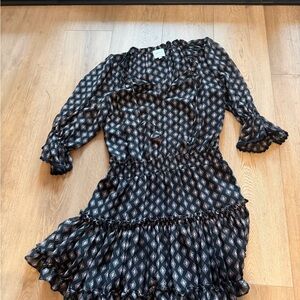 Misa Los Angeles Black Dress with Pink and White Design